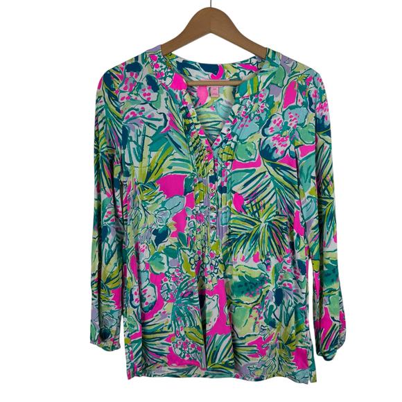 Lilly Pulitzer Harbour Island Popover Tunic Top in Early Bloomer Sz XXS Vacation - Picture 2 of 12